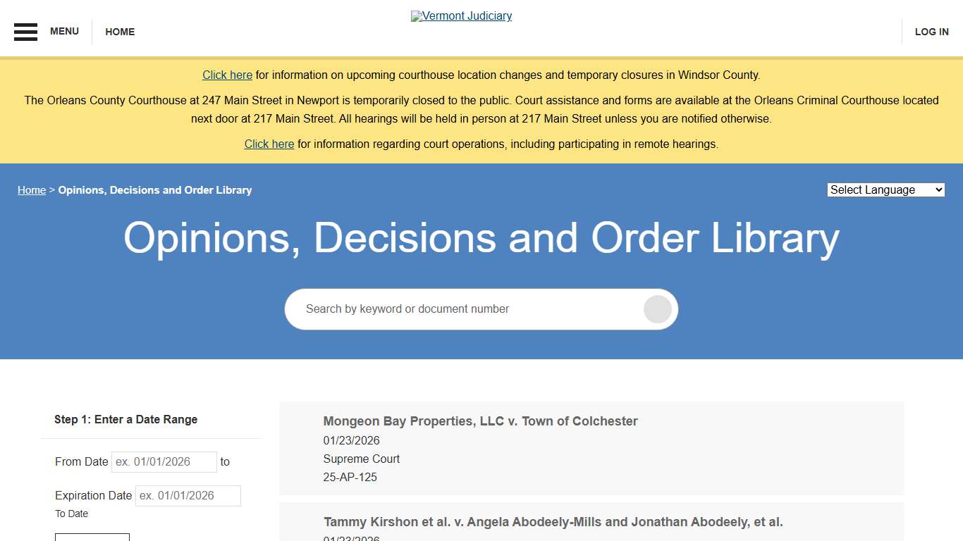 Opinions, Decisions and Order Library Vermont Judiciary