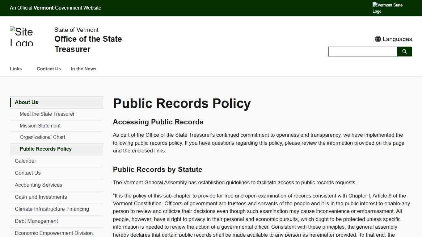 Public Records Policy Office of the State Treasurer