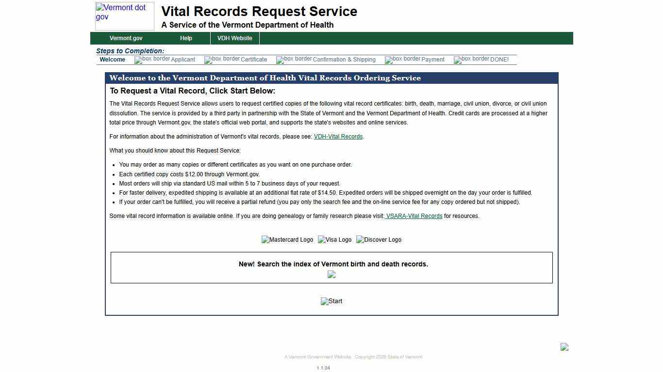 Vermont Vital Records Ordering Service